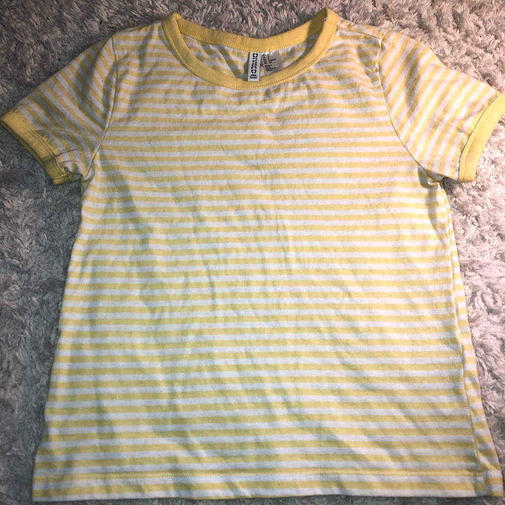 Yellow and white stripped short sleeve shirts